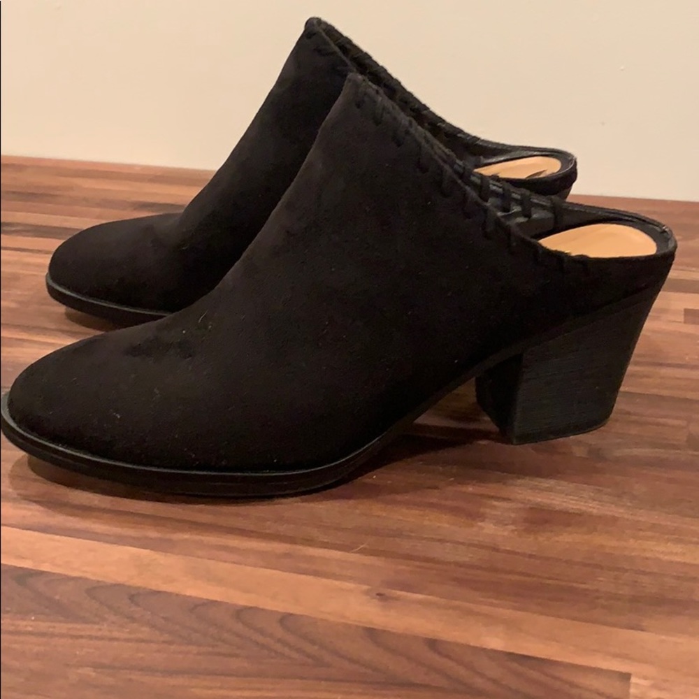 Faux Suede Black Mules